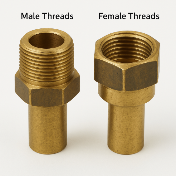 Types of gas fittings: male vs female threads.