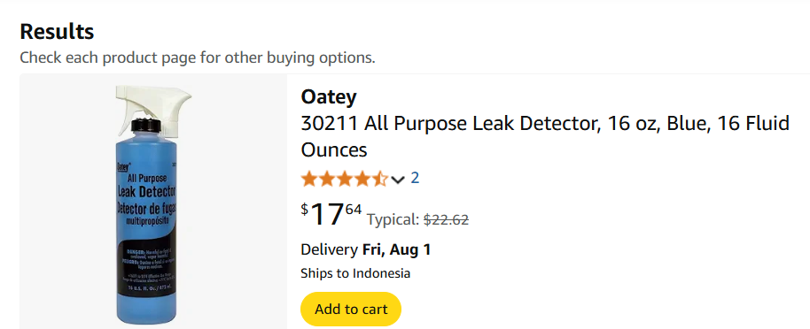 What sealant is used for gas fittings: Oatey All Purpose Leak Detector product showcase on Amazon.