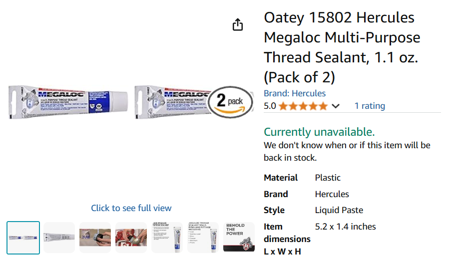 What sealant is used for gas fittings: Hercules Megaloc product showcase on Amazon.