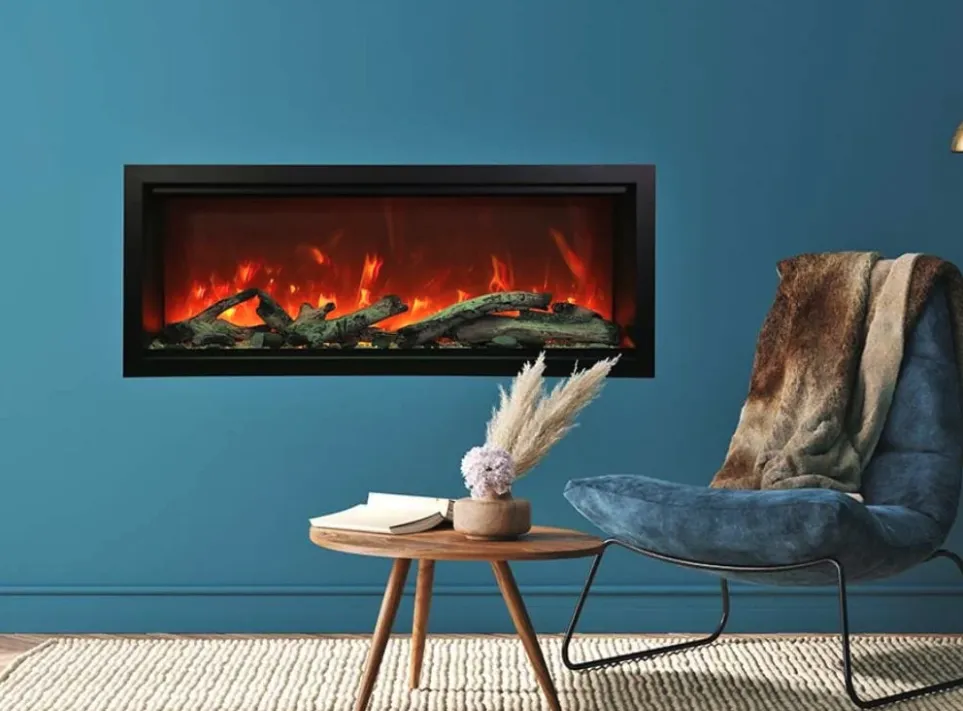 Modern electric fireplace offering customizable flame colors for ambiance