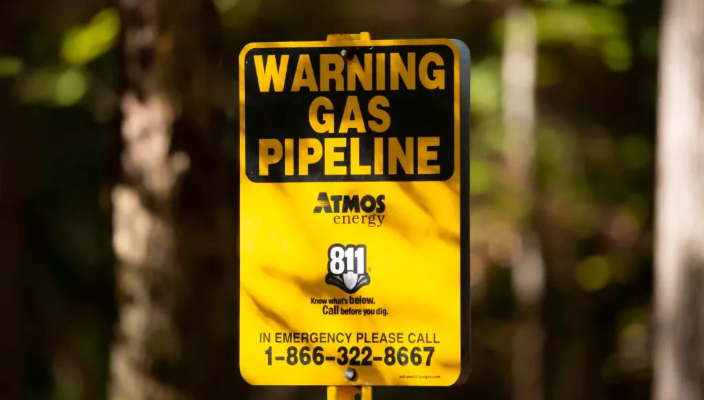 A sign indicating the gas line. This information must be kept current.