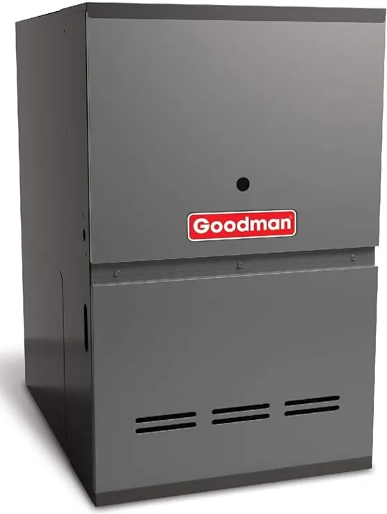 Single-stage gas furnace with vertical design and dual access panels for residential heating