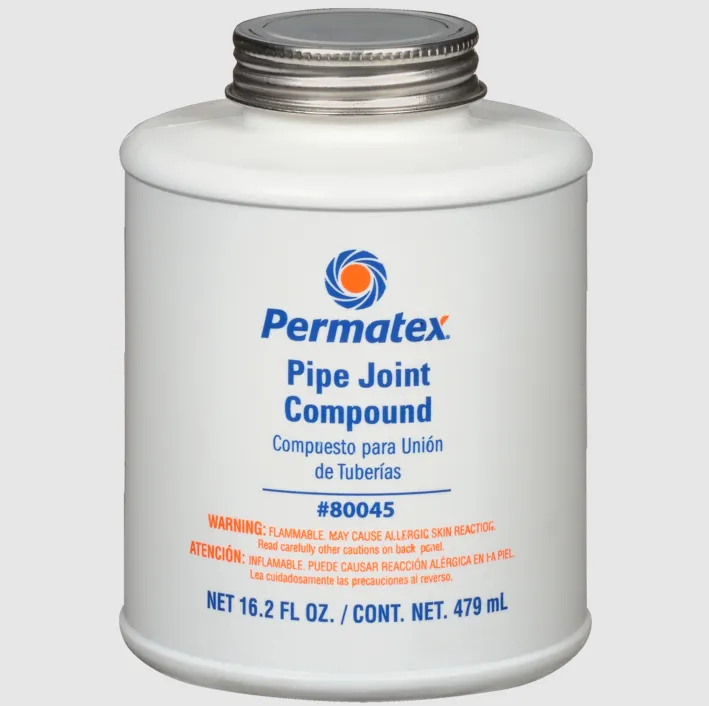 Pipe joint compound for gas line fittings, a reliable liquid sealant used to prevent leaks in gas piping.