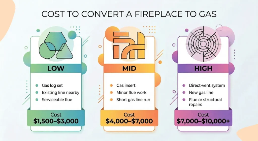 The chart of the cost to convert a fireplace to gas