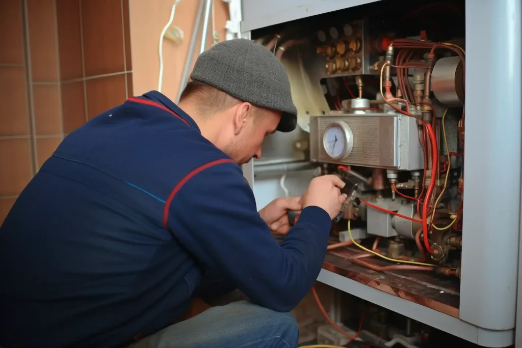 Technician repairing gas line related to the appliances