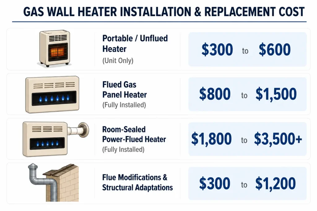 Gas wall heater installation and replacement cost